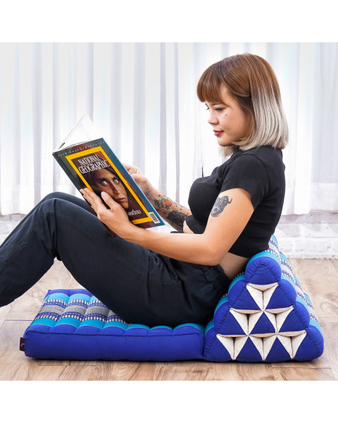 Leewadee materasso pieghevole con schienale triangolare: comodo tappetino con cuscino triangolare in kapok fatto a mano, materasso thailandese, 75 x 50 cm, Blu