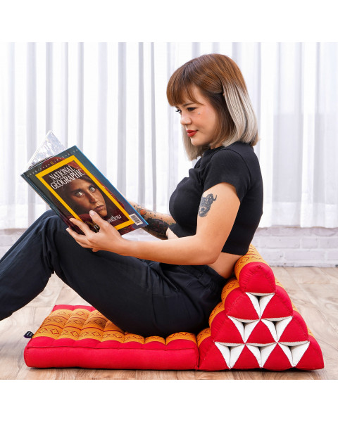 Leewadee 1-Fold Mat with Triangle Cushion – Comfortable TV Pillow, Foldable Mattress with Cushion Made of Kapok, 75 x 50 cm, Orange Red