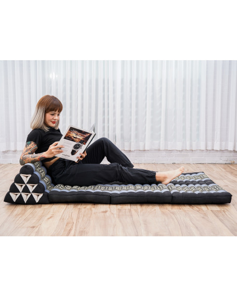 Leewadee Comfortable Japanese Floor Mattress - Thai Floor Bed With Triangle Cushion - Futon Mattress - XL Extra Wide Thai Massage Mat, 170 x 80 cm, Blue, Kapok Filling