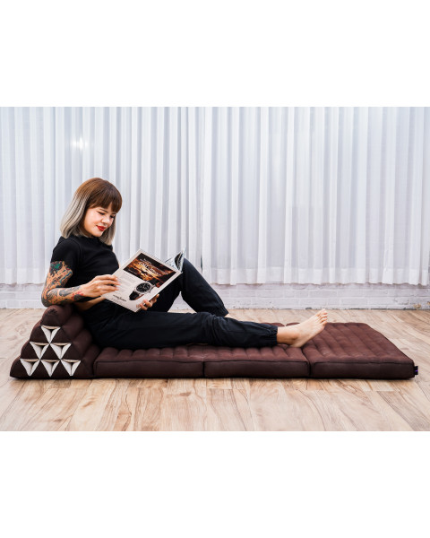 Leewadee Comfortable Japanese Floor Mattress - Thai Floor Bed With Triangle Cushion - Futon Mattress - XL Extra Wide Thai Massage Mat, 170 x 80 cm, Brown, Kapok Filling