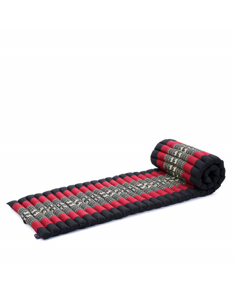Leewadee colchoneta tailandesa enrollable S – Futón para dormir, colchón para masajes grueso, alfombrilla de kapok, 190 x 50 cm, Negro Rojo