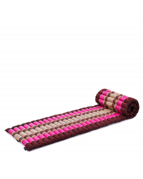 Leewadee materassino thailandese arrotolabile, S: tappeto per dormire, spessa stuoia da massaggio, strumento per meditare in kapok, 190 x 50 cm, Rosso Marrone Rosa Fucsia