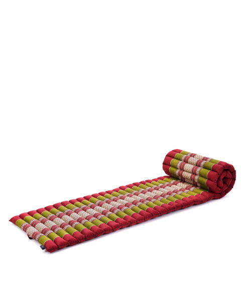 Leewadee Matelas thaï - Tapis de yoga enroulable en taille S en kapok, tapis pliable pour méditation et yoga en kapok, 190 x 50 cm, Vert Rouge