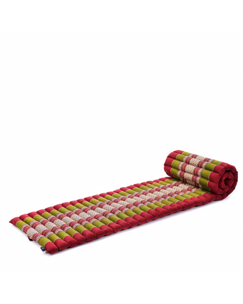 Leewadee Faltbare Bodenmatratze - Japanischer Rollbarer Futon - Tatami Faltmatte - Gästebett - Camping Matratze - Thai Massage Matte, Kapok Füllung, 190 x 50 cm, Grün Rot