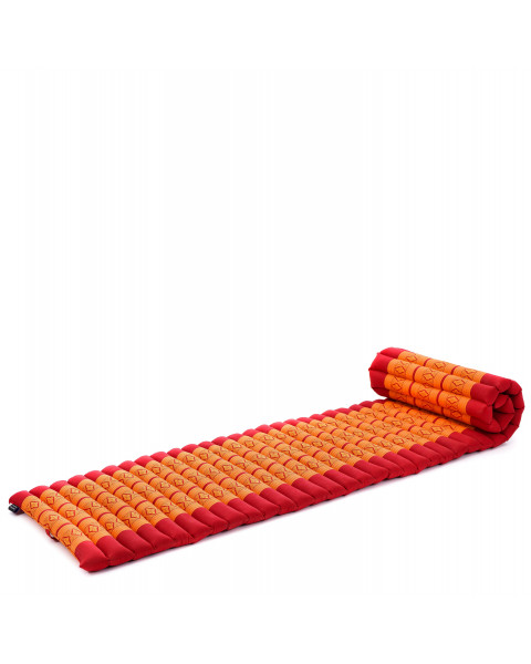 Leewadee Matelas De Sol Pliable, Futon Japonais Enroulable, Lit D'Appoint, Chauffeuse, Tapis De Yoga Ou Méditation En Kapok, 190 x 50 cm, Orange Rouge