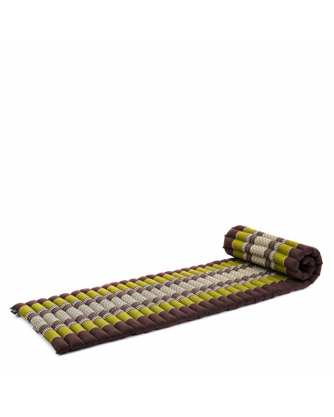 Leewadee materassino thailandese arrotolabile, S: tappeto per dormire, spessa stuoia da massaggio, strumento per meditare in kapok, 190 x 50 cm, Marrone Verde