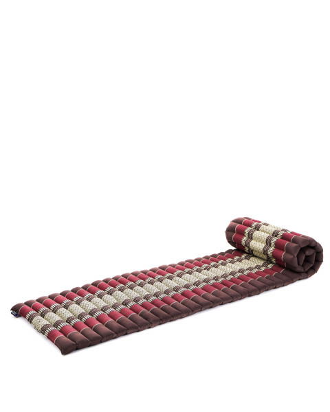 Leewadee materassino thailandese arrotolabile, S: tappeto per dormire, spessa stuoia da massaggio, strumento per meditare in kapok, 190 x 50 cm, Marrone Rosso