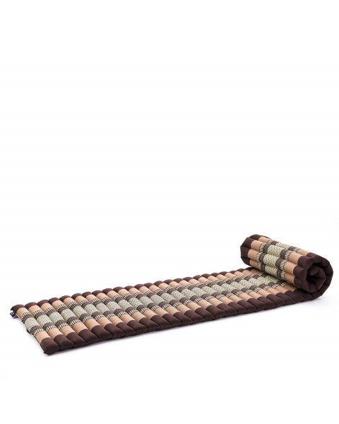 Leewadee Faltbare Bodenmatratze - Japanischer Rollbarer Futon - Tatami Faltmatte - Gästebett - Camping Matratze - Thai Massage Matte, Kapok Füllung, 190 x 50 cm, Braun