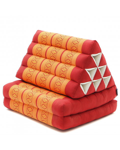 Leewadee 2-Fold Mat with Triangle Cushion – Comfortable TV Pillow, Foldable Mattress with Cushion Made of Kapok, 45 x 20 inches, Orange Red