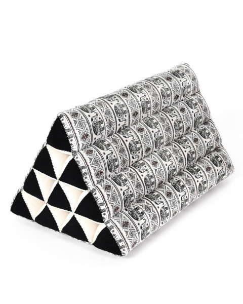 Leewadee Coussin triangulaire - Coussin en triangle thaïlandais traditionnel, coussin en kapok fait main, 50 x 33 x 33 cm, Noir Blanc