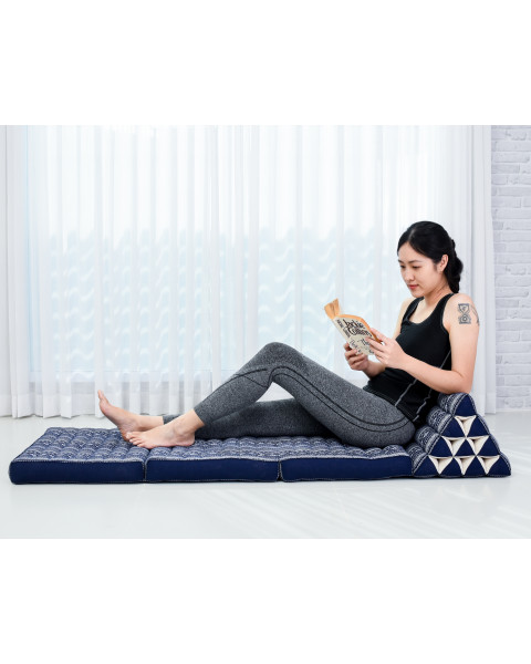 Leewadee - Comfortable Japanese Floor Mattress - Thai Floor Bed With Triangle Cushion - Futon Mattress - Thai Massage Mat, 170 x 53 cm, Blue White, Kapok Filling