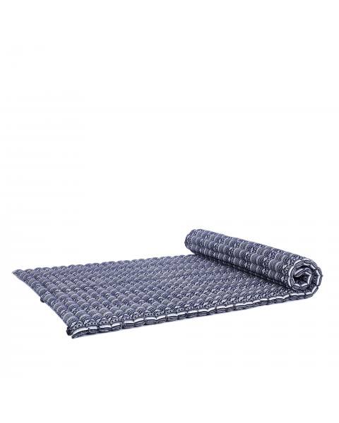 Leewadee Grand matelas thaï - Tapis de yoga enroulable en taille L en kapok, tapis pour méditation et yoga en kapok, 190 x 100 cm, Bleu Blanc