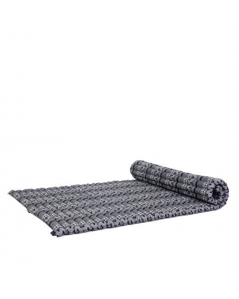 Leewadee Grand matelas thaï - Tapis de yoga enroulable en taille L en kapok, tapis pour méditation et yoga en kapok, 190 x 100 cm, Noir Blanc