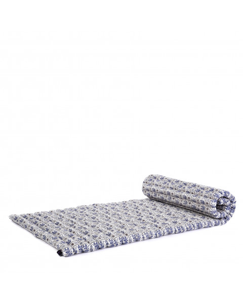 Leewadee materassino thailandese arrotolabile, M: tappeto per dormire, spessa stuoia da massaggio, strumento in kapok, 190 x 70 cm, Blu Bianco