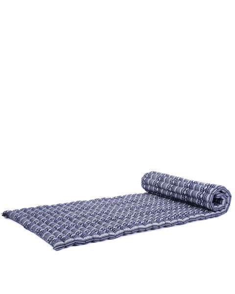 Leewadee Matelas thaï - Tapis de yoga enroulable en taille M en kapok, tapis pliable pour méditation et yoga en kapok, 190 x 70 cm, Bleu Blanc
