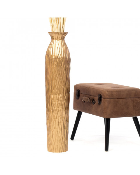 Leewadee Grande Vaso Da Terra: Alto Vaso Stile Boho In Legno Di Mango Per Rami Di Pampa, 90 cm, Oro