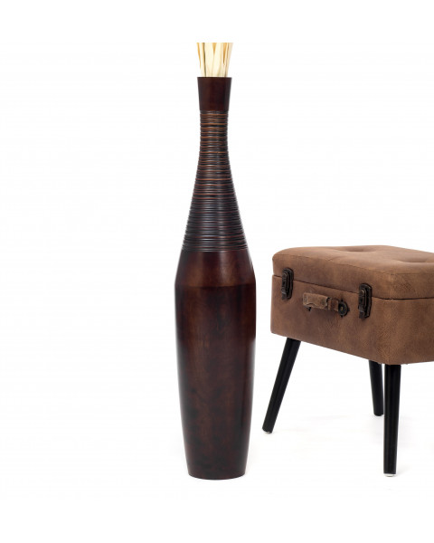 Leewadee Grande Vaso Da Terra: Alto Vaso Stile Boho In Legno Di Mango Per Rami Di Pampa, 90 cm, Marrone