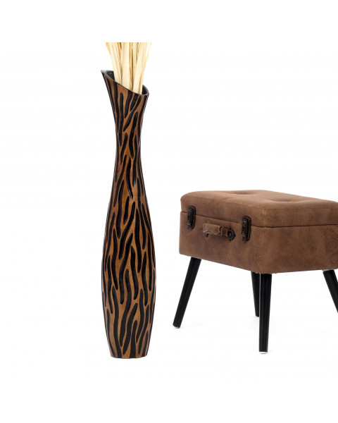 Leewadee Grande Vaso Da Terra: Alto Vaso Stile Boho In Legno Di Mango Per Rami Di Pampa, 90 cm, Nero Marrone