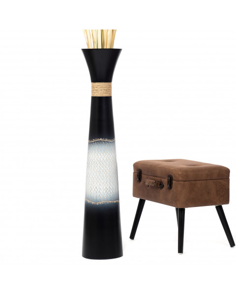 Leewadee Grande Vaso Da Terra: Alto Vaso Stile Boho In Legno Di Mango Per Rami Di Pampa, 110 cm, Nero Bianco