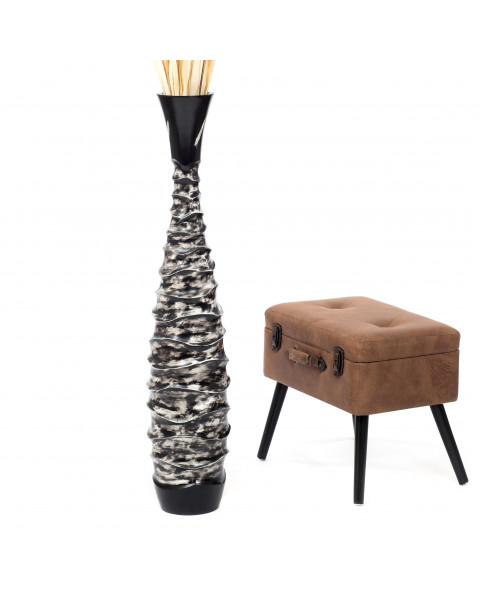 Leewadee Grand Vase A Poser Au Sol Pour Branches Décoratives De Pampa, Vase En Bois De Manguier, 110 cm, Noir Blanc