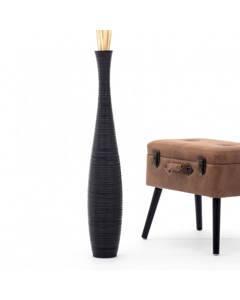 Leewadee Grande Vaso Da Terra: Alto Vaso Stile Boho In Legno Di Mango Per Rami Di Pampa, 90 cm, Nero