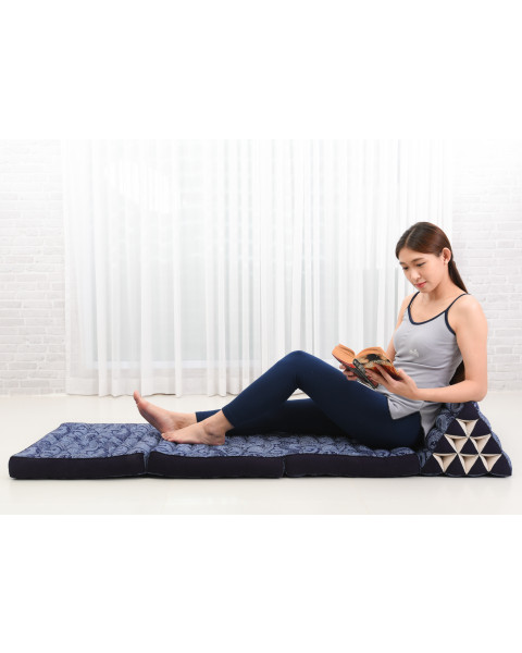 Leewadee Tapis de sol - Matelas avec coussin en kapok, lit thaïlandais fait à la main, 3 éléments pliants, 170 x 53 cm, Bleu Blanc