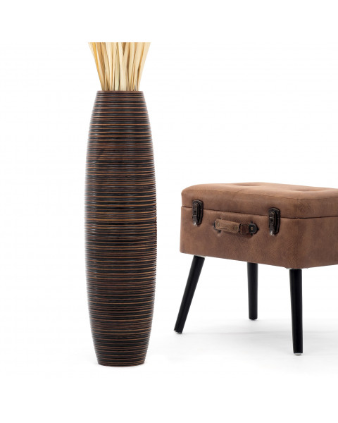 Leewadee Grande Vaso Da Terra: Alto Vaso Stile Boho In Legno Di Mango Per Rami Di Pampa, 70 cm, Marrone