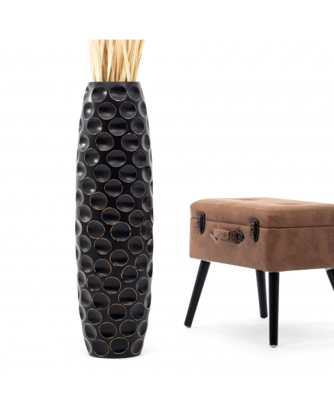 Leewadee Grande Vaso Da Terra: Alto Vaso Stile Boho In Legno Di Mango Per Rami Di Pampa, 90 cm, Nero