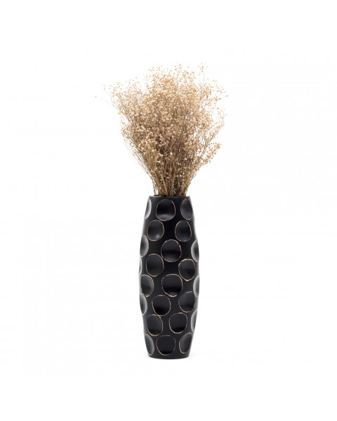 Leewadee jarrón pequeño para el suelo – Florero bajo y hecho a mano de madera de mango, recipiente de pie para ramas decorativas, 36 cm, Negro