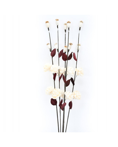 Leewadee mazzo di fiori secchi: 5 rami con fiori secchi decorativi, bouquet per la decorazione della casa e arredamento interni, 86 cm, écru