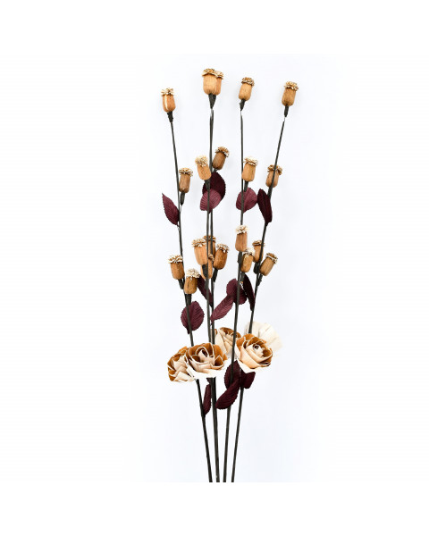 Leewadee mazzo di fiori secchi: 5 rami con fiori secchi decorativi, bouquet per la decorazione della casa e arredamento interni, 86 cm, écru