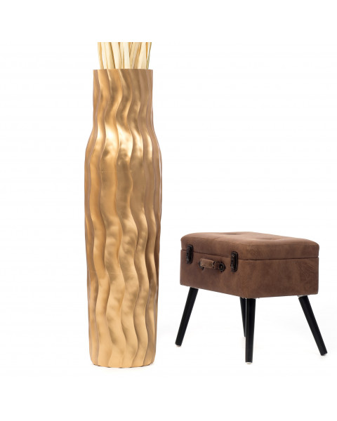 Leewadee Grande Vaso Da Terra: Alto Vaso Stile Boho In Legno Di Mango Per Rami Di Pampa, 110 cm, Oro