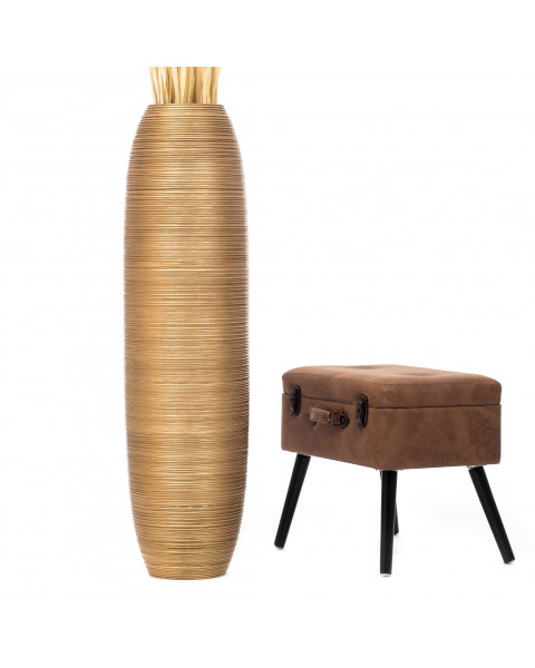 Leewadee Grande Vaso Da Terra: Alto Vaso Stile Boho In Legno Di Mango Per Rami Di Pampa, 110 cm, Oro