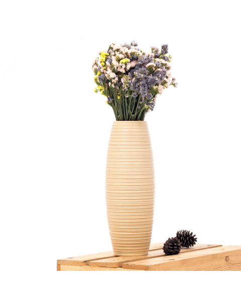 Leewadee Kleine Bodenvase für Dekozweige hohe Standvase Design Holzvase, Holz, 36 cm, Creme