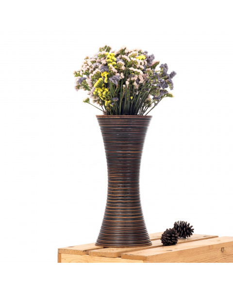 Leewadee piccolo vaso da terra: vaso basso, elemento decorativo fatto a mano in legno di mango, vaso per rami decorativi, 36 cm, Marrone