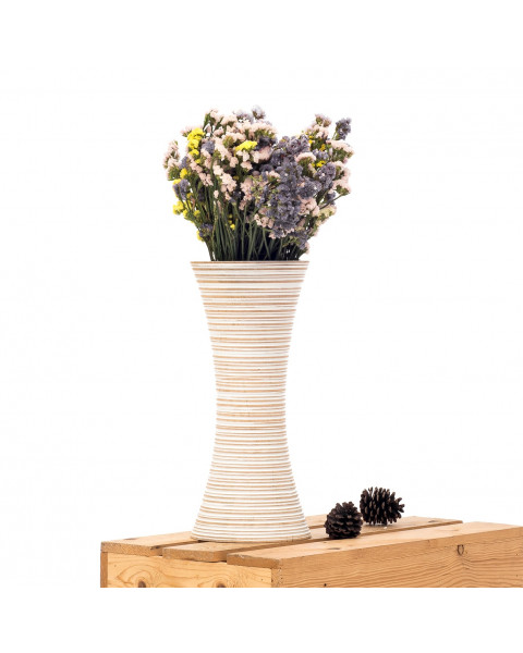 Leewadee jarrón pequeño para el suelo – Florero bajo y hecho a mano de madera de mango, recipiente de pie para ramas decorativas, 36 cm, White Wash
