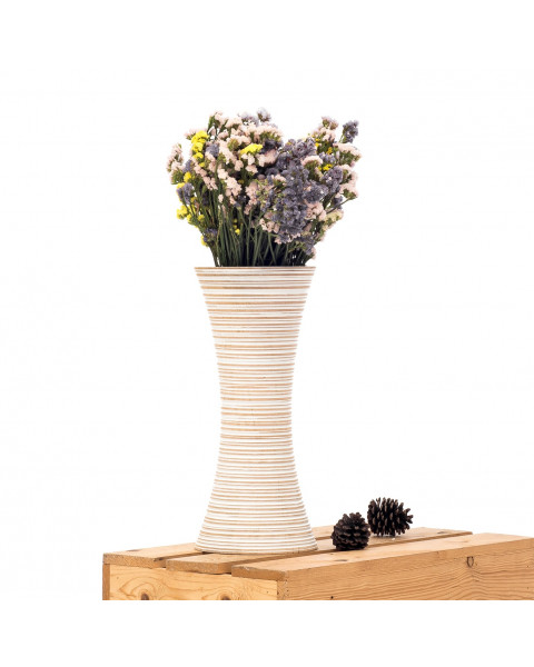 Leewadee Kleine Bodenvase für Dekozweige hohe Standvase Design Holzvase, Holz, 36 cm, White Wash