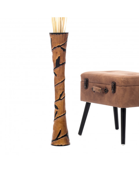 Leewadee Grande Vaso Da Terra: Alto Vaso Stile Boho In Legno Di Mango Per Rami Di Pampa, 70 cm, Nero Marrone