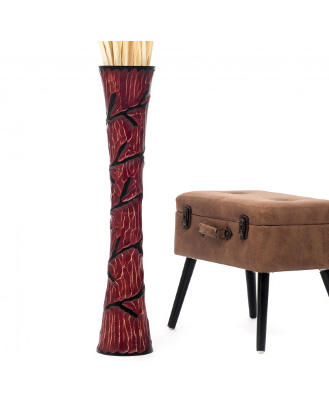 Leewadee Grande Vaso Da Terra: Alto Vaso Stile Boho In Legno Di Mango Per Rami Di Pampa, 90 cm, Rosso