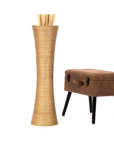 Leewadee Grande Vaso Da Terra: Alto Vaso Stile Boho In Legno Di Mango Per Rami Di Pampa, 90 cm, Oro