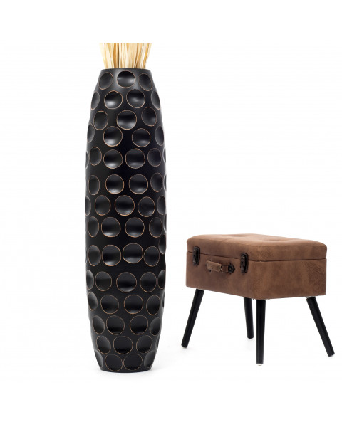 Leewadee Große Deko Bodenvase Für Dekozweige, Hohe Standvase Für Pampasgras, Design Holzvase, 110 cm, Schwarz