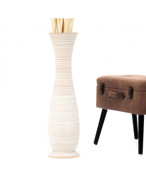 Leewadee Jarrón Grande De Suelo – Jarrón Alto De Madera De Mango Para Ramas Decorativas, 70 cm, White Wash