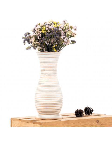 Leewadee Kleine Bodenvase für Dekozweige hohe Standvase Design Holzvase, Holz, 36 cm, White Wash