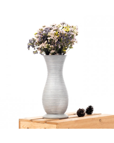 Leewadee Kleine Bodenvase für Dekozweige hohe Standvase Design Holzvase, Holz, 36 cm, Silber