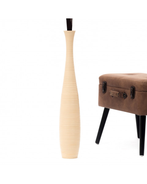 Leewadee Grande Vaso Da Terra: Alto Vaso Stile Boho In Legno Di Mango Per Rami Di Pampa, 70 cm, Crema