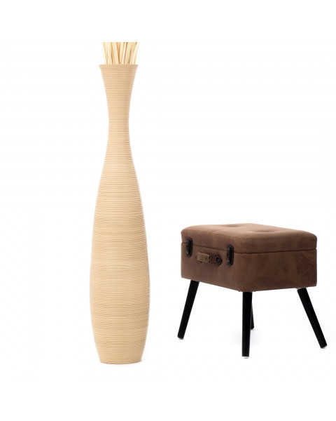 Leewadee Große Deko Bodenvase Für Dekozweige, Hohe Standvase Für Pampasgras, Design Holzvase, 110 cm, Creme