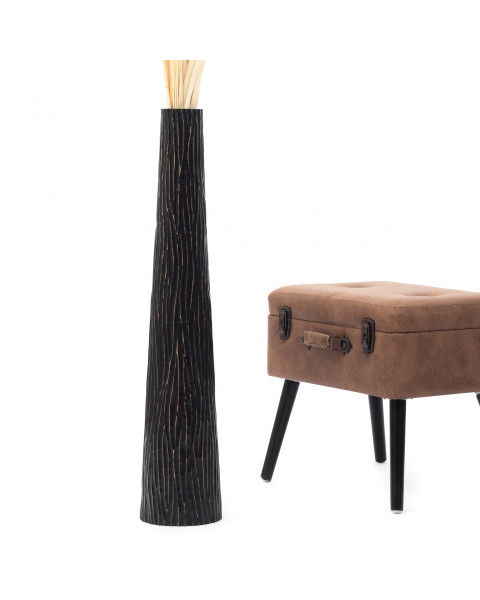 Leewadee Grande Vaso Da Terra: Alto Vaso Stile Boho In Legno Di Mango Per Rami Di Pampa, 90 cm, Nero