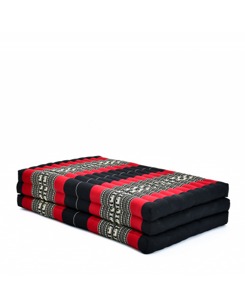 Leewadee materasso pieghevole, XL: tappetino pieghevole in kapok fatto a mano, materasso per ospiti per il pavimento, 200 x 100 cm, Nero Rosso