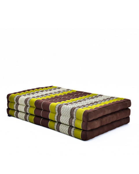 Leewadee Matelas de massage taille XL - Matelas thaï en kapok fait à la main, lit pliable thaï rembourré en kapok naturel, 200 x 100 cm, Marron Vert