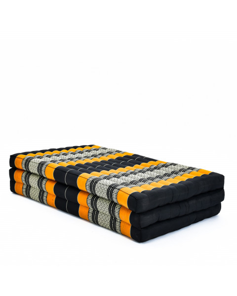 Leewadee Matelas de massage taille XL - Matelas thaï en kapok fait à la main, lit pliable thaï rembourré en kapok naturel, 200 x 100 cm, Noir Orange